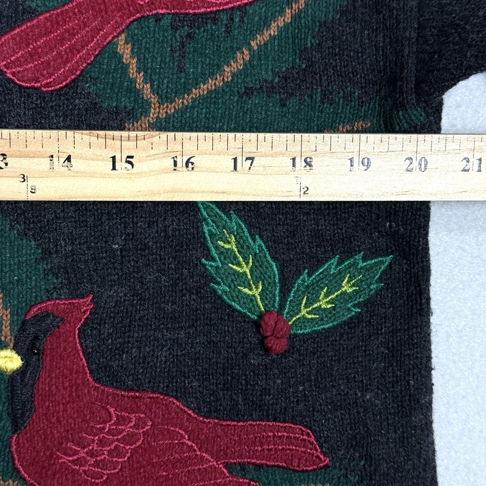 Vintage Christmas Sweater‎ Women Medium Cardigan Cardinal Holly Embroidered 90s - Picture 12 of 13